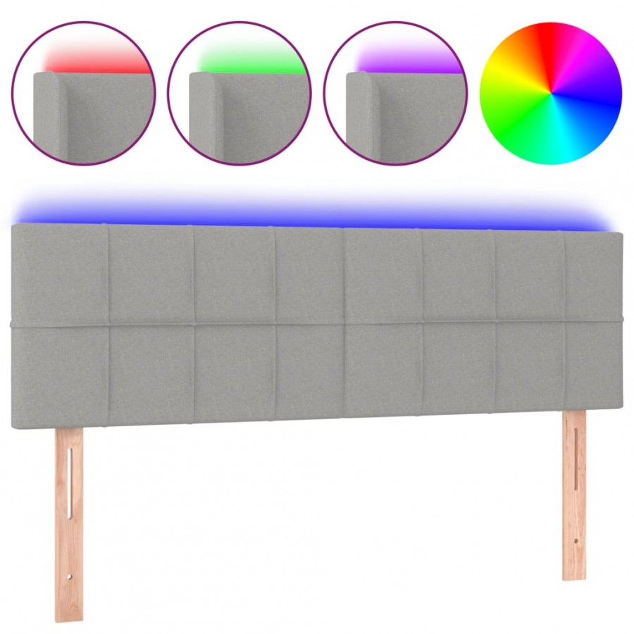 Tête de lit à LED Gris clair 144x5x78/88 cm Tissu