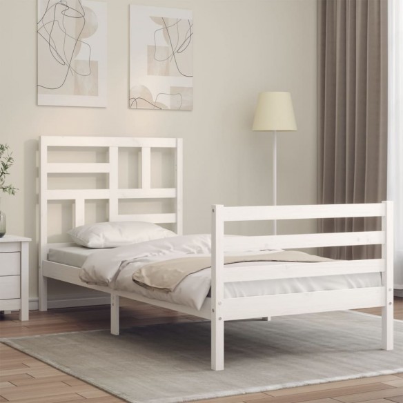 Lit avec tête de lit blanc 90x200 cm bois massif