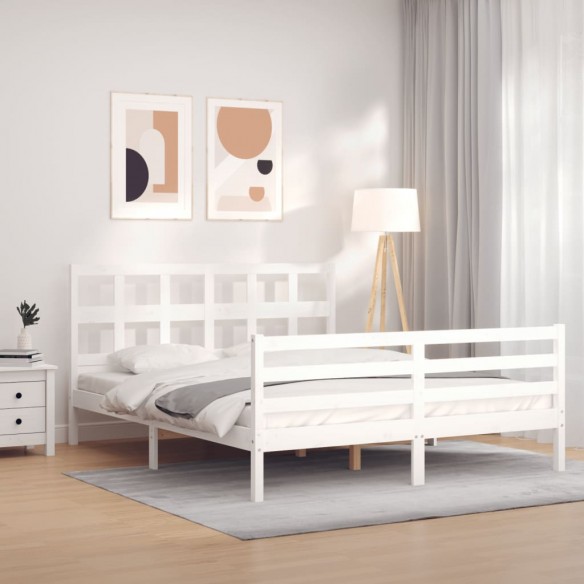 Lit avec tête de lit blanc 160x200 cm bois massif