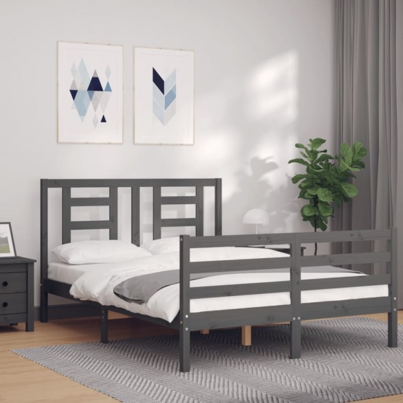Lit avec tête de lit gris 140x190 cm bois massif