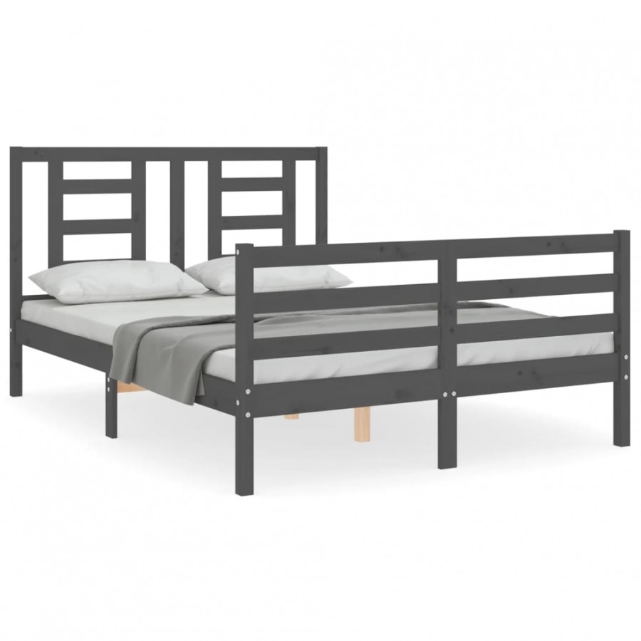 Lit avec tête de lit gris 140x190 cm bois massif