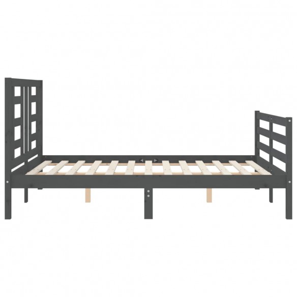 Lit avec tête de lit gris 140x190 cm bois massif
