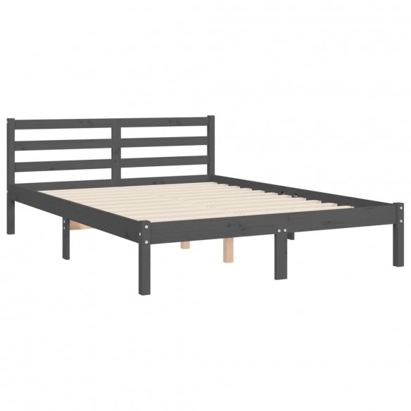Lit avec tête de lit gris 140x190 cm bois massif