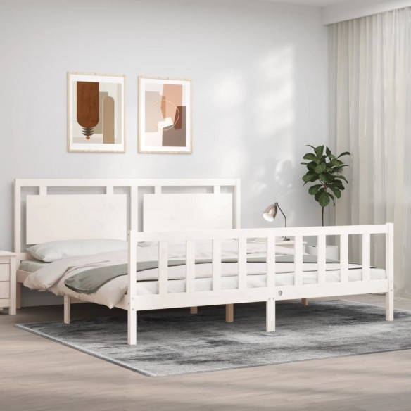 Lit avec tête de lit blanc 200x200 cm bois massif