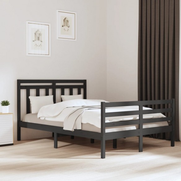 Lit Gris Bois massif 140x190 cm