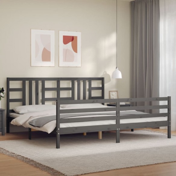 Lit avec tête de lit gris 200x200 cm bois massif