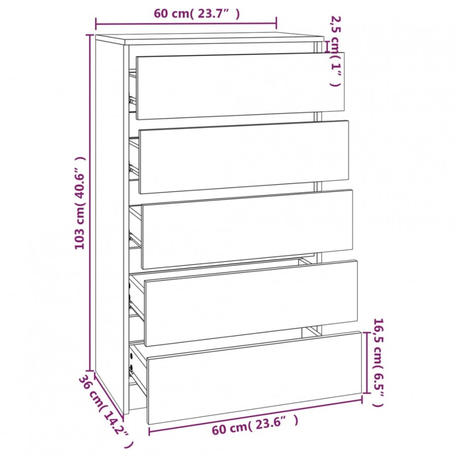 Commode Sonoma gris 60x36x103 cm