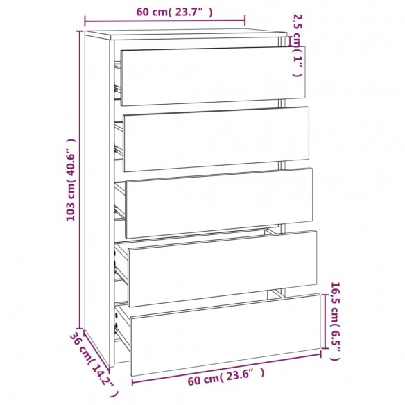 Commode Sonoma gris 60x36x103 cm  Commode Sonoma gris 60x36x103 cm