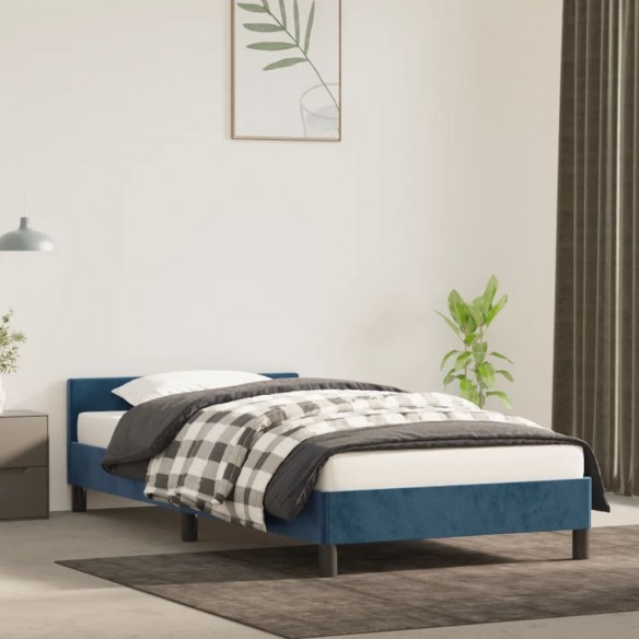 Lit avec tête de lit Bleu foncé 100x200 cm Velours