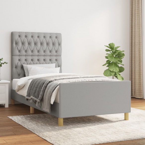 Lit avec tête de lit Gris clair 100x200 cm Tissu