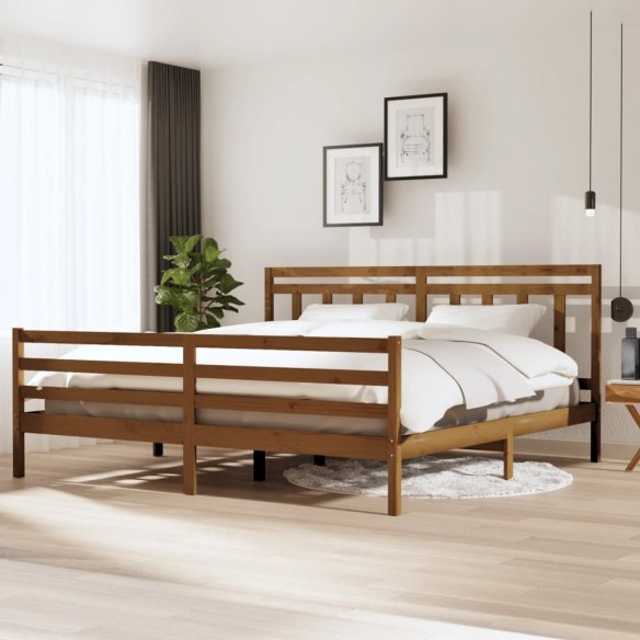 Lit Marron miel Bois massif 200x200 cm