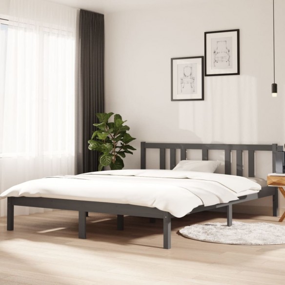 Lit Gris Bois massif 150x200 cm Très grand