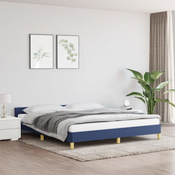 Lit avec tête de lit Bleu 160x200 cm Tissu