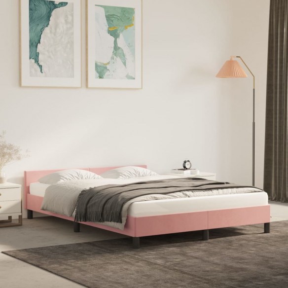 Lit avec tête de lit Rose 140x200 cm Velours