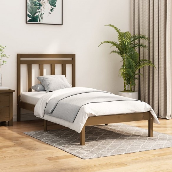 Lit Marron miel Bois massif 100x200 cm