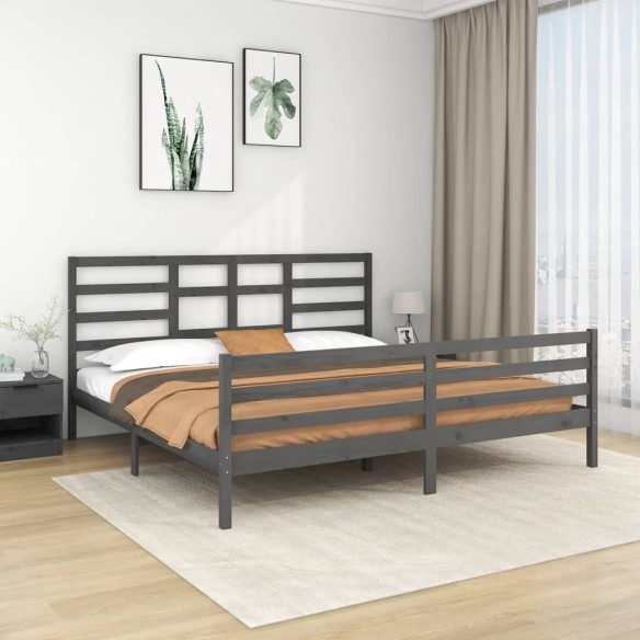 Lit Gris Bois massif 200x200 cm