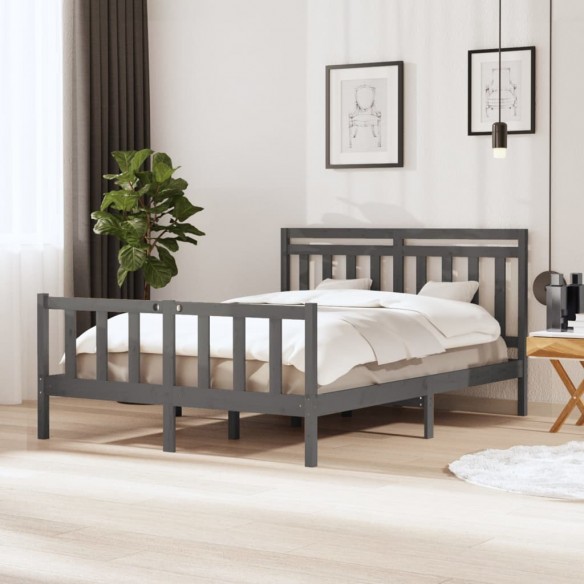 Lit Gris Bois massif 150x200 cm Très grand