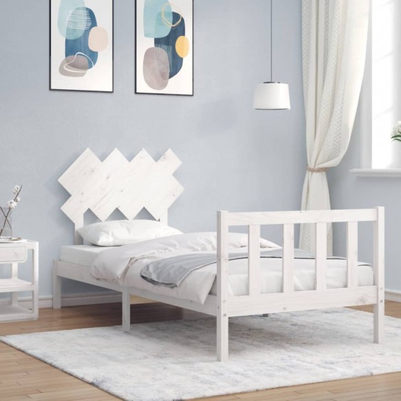 Lit avec tête de lit blanc 90x200 cm bois massif