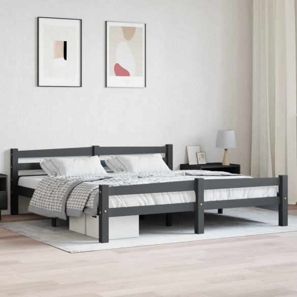 Lit Gris foncé Bois de pin massif 180x200 cm