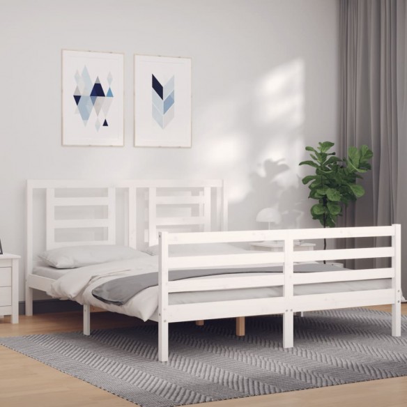 Lit avec tête de lit blanc 160x200 cm bois massif