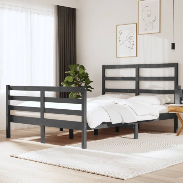 Lit Gris Bois de pin massif 140x190 cm