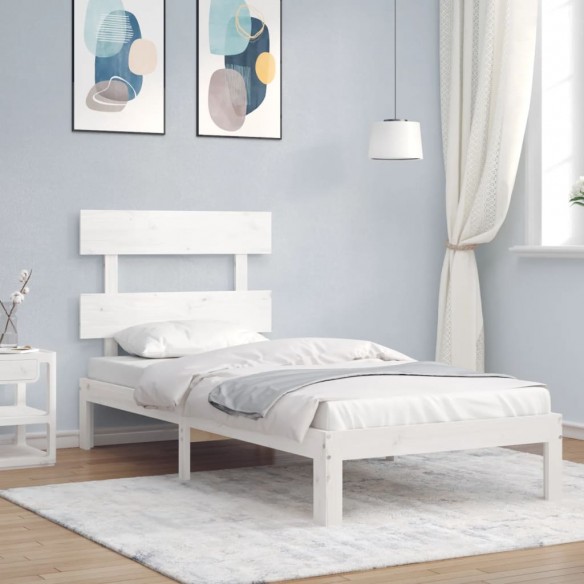 Lit et tête de lit blanc 100x200 cm bois massif