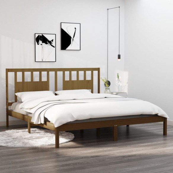Lit Marron miel Bois de pin massif 200x200 cm