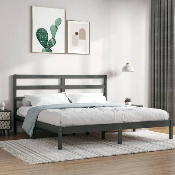 Lit Gris Bois de pin massif 200x200 cm