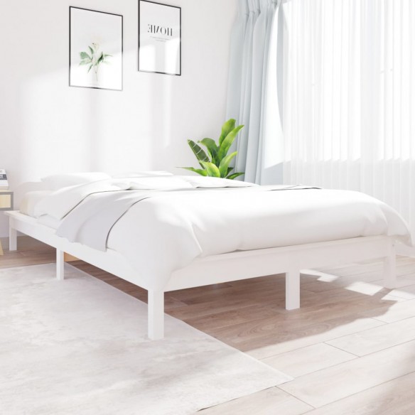 Lit Blanc 150x200 cm Bois de pin massif Très grand