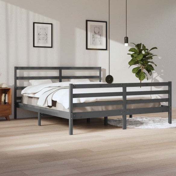 Lit Gris Bois de pin massif 200x200 cm