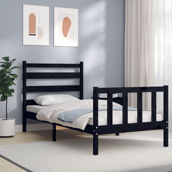 Lit avec tête de lit noir petit simple bois massif