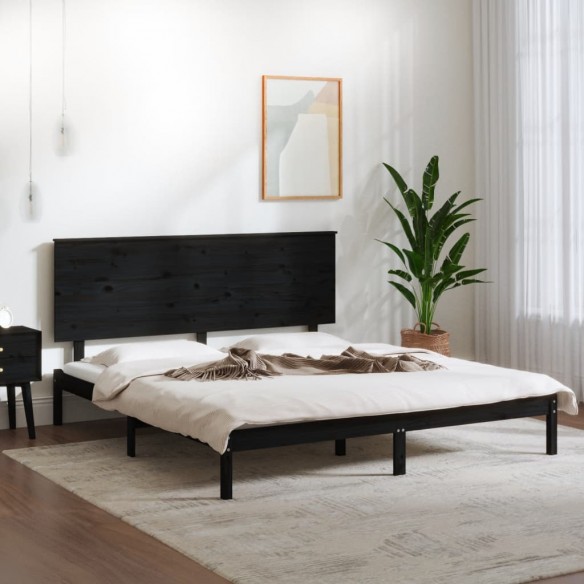 Lit Noir Bois de pin massif 200x200 cm