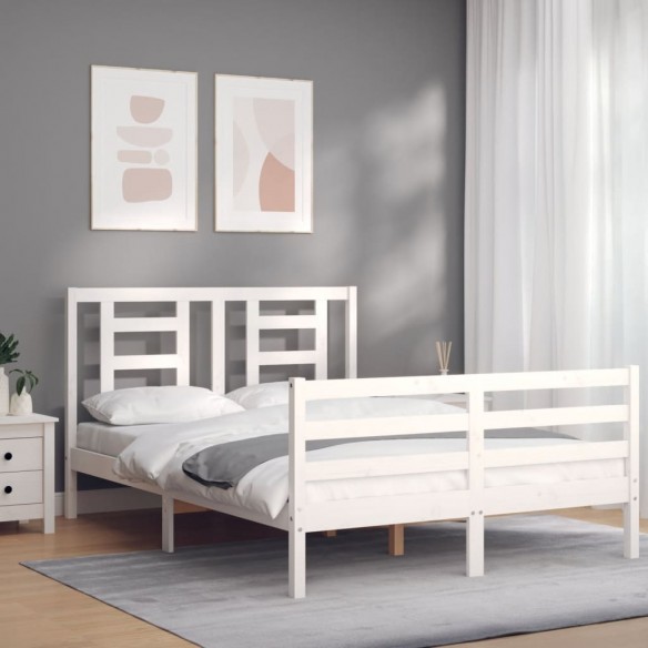 Lit avec tête de lit blanc 120x200 cm bois massif