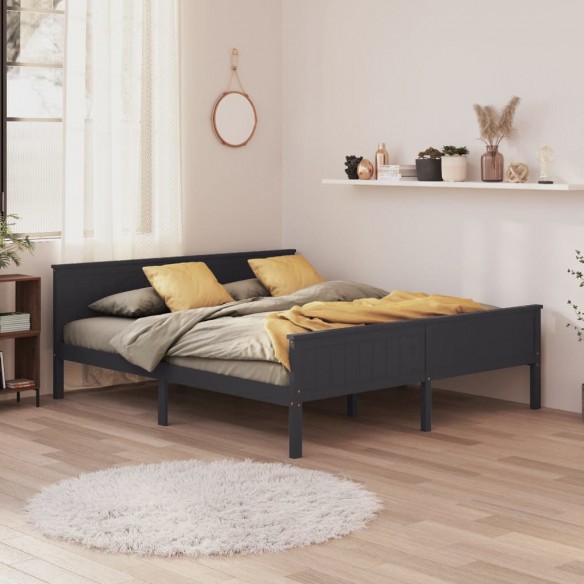Lit Gris Bois de pin massif 200x200 cm