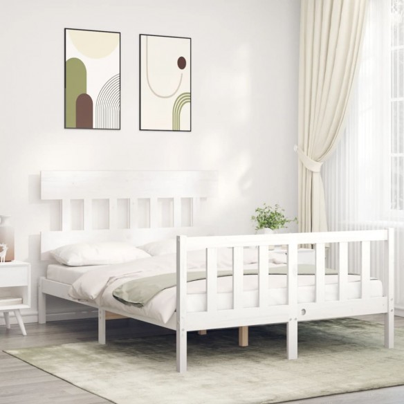 Lit avec tête de lit blanc 140x200 cm bois massif
