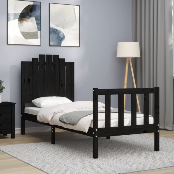 Lit avec tête de lit noir petit simple bois massif
