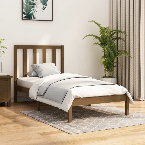 Lit Marron miel Bois de pin massif 100x200 cm