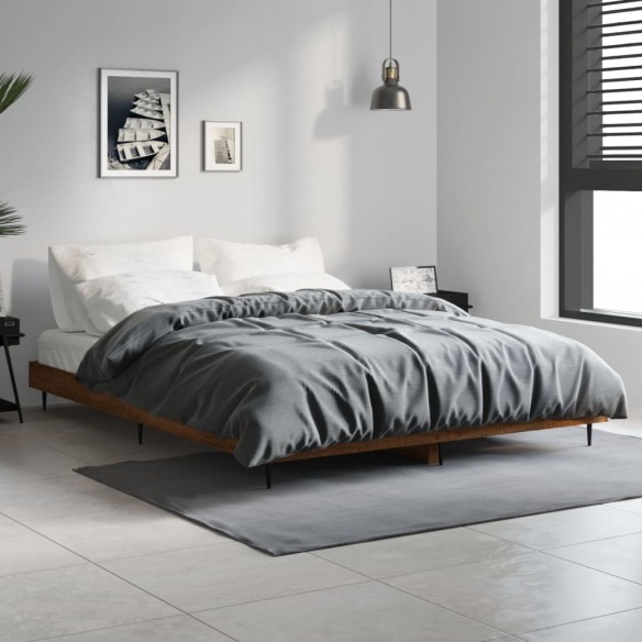 Lit chêne marron 135x190 cm bois d'ingénierie