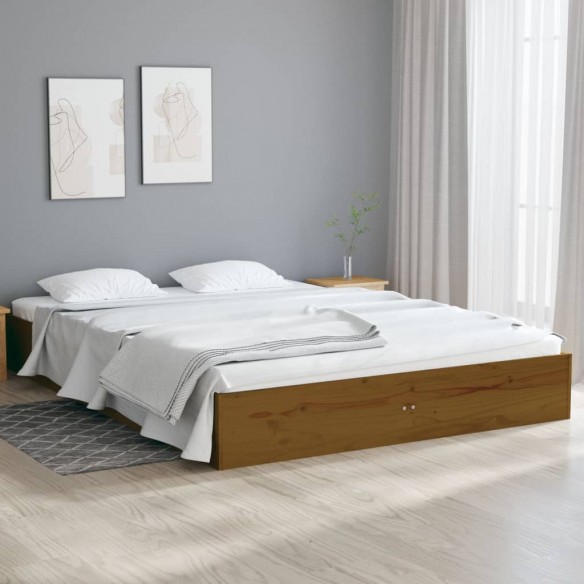 Lit Marron miel Bois massif 120x190 cm Petit Double