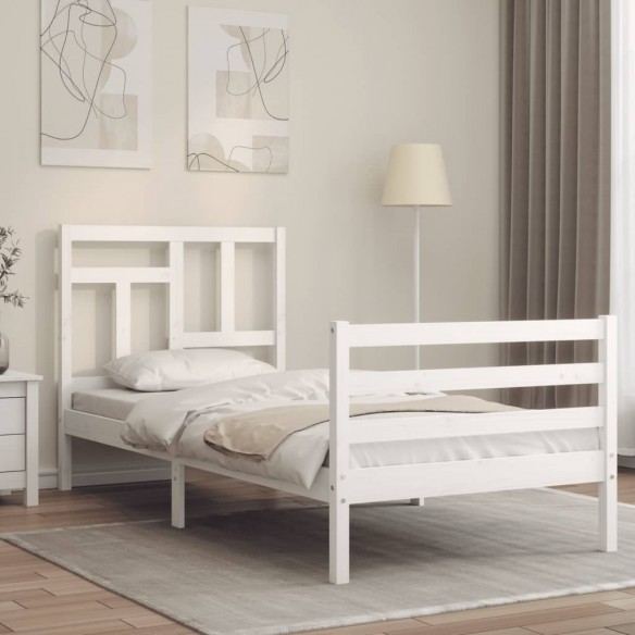 Lit avec tête de lit blanc 90x200 cm bois massif