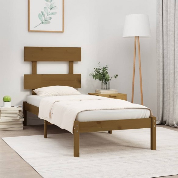 Lit Marron miel Bois massif 100x200 cm