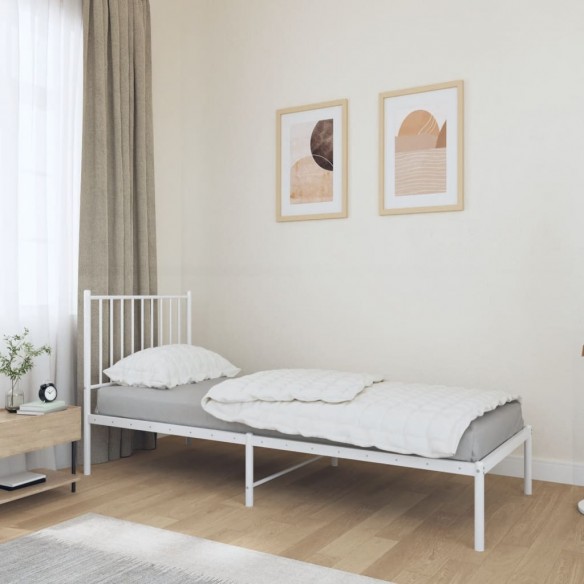 Lit métal avec tête de lit blanc 75x190 cm