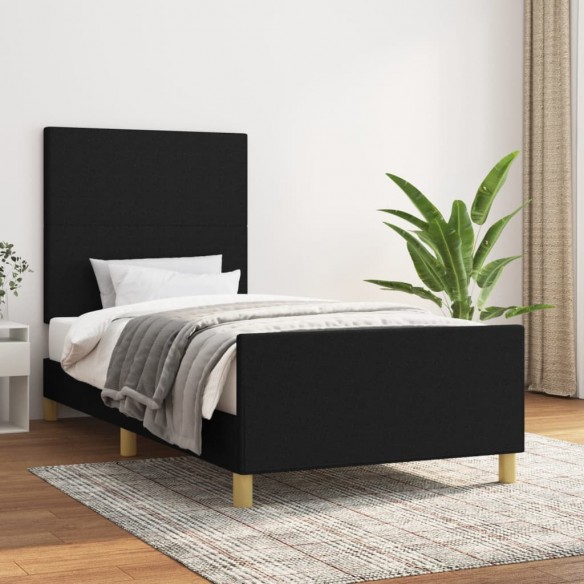 Lit avec tête de lit Noir 100x200 cm Tissu