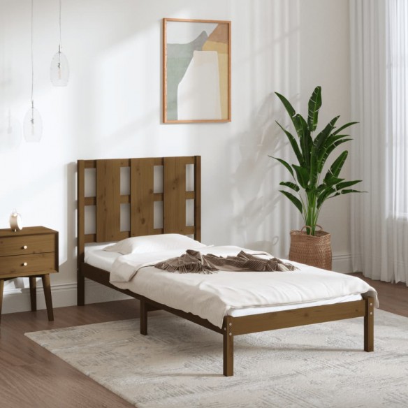 Lit Marron miel Bois de pin massif 100x200 cm