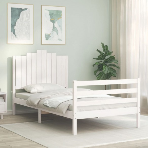 Lit et tête de lit blanc 100x200 cm bois massif