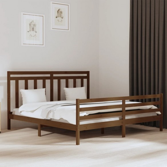 Lit Marron miel Bois massif 200x200 cm