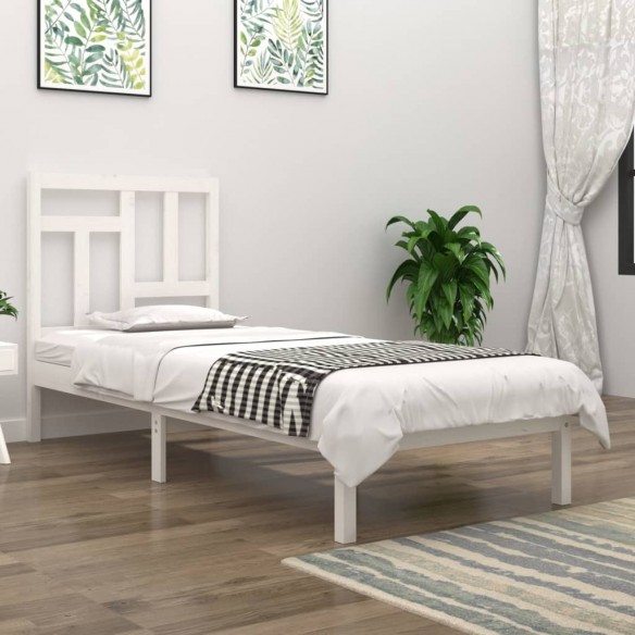 Lit Blanc Bois de pin massif 90x200 cm
