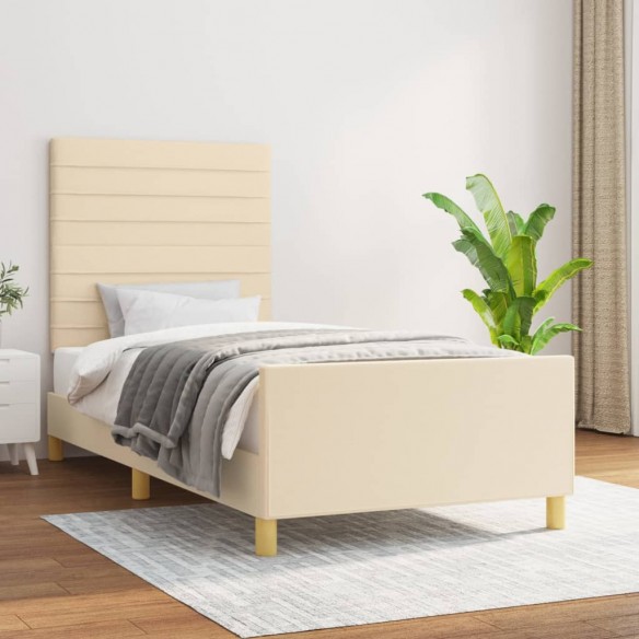 Lit avec tête de lit Crème 90x200 cm Tissu