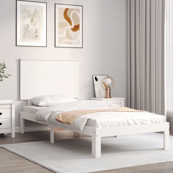 Lit avec tête de lit blanc 90x200 cm bois massif