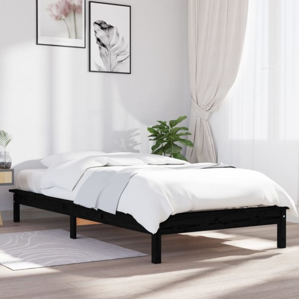 Lit noir 75x190 cm petit simple bois massif de pin